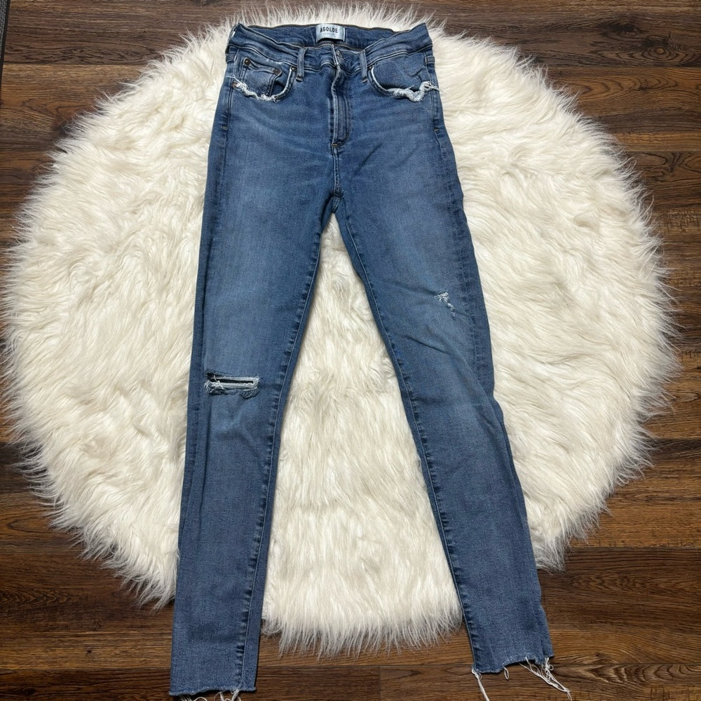 AGOLDE Distressed Denim Skinny High Rise Ankle Length Jeans size 29
